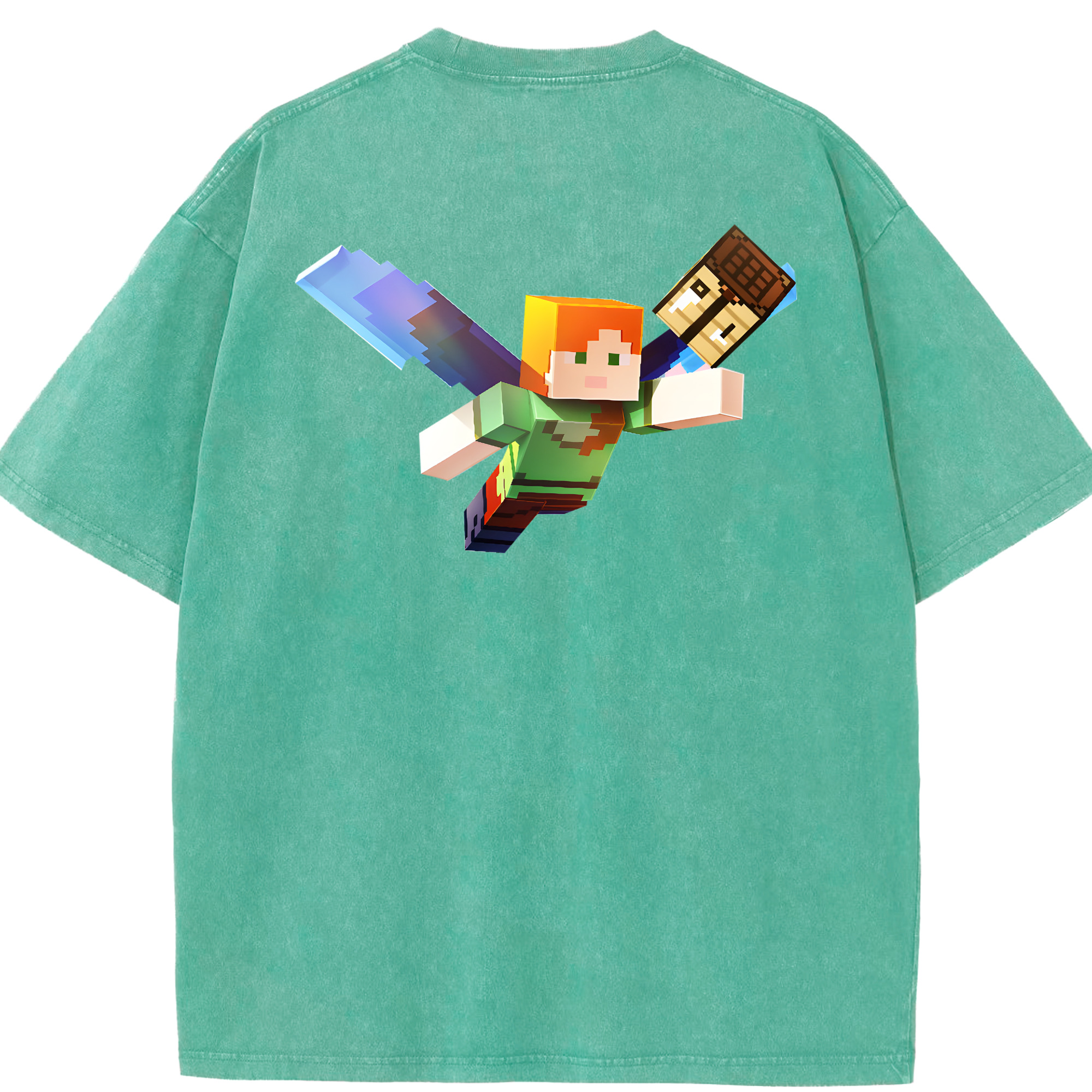 （画像用） マインクラフト ブロックの世界 Minecraft MC Block world 綿100% ヴィンテージ風 半袖Tシャツ（背面プリント）